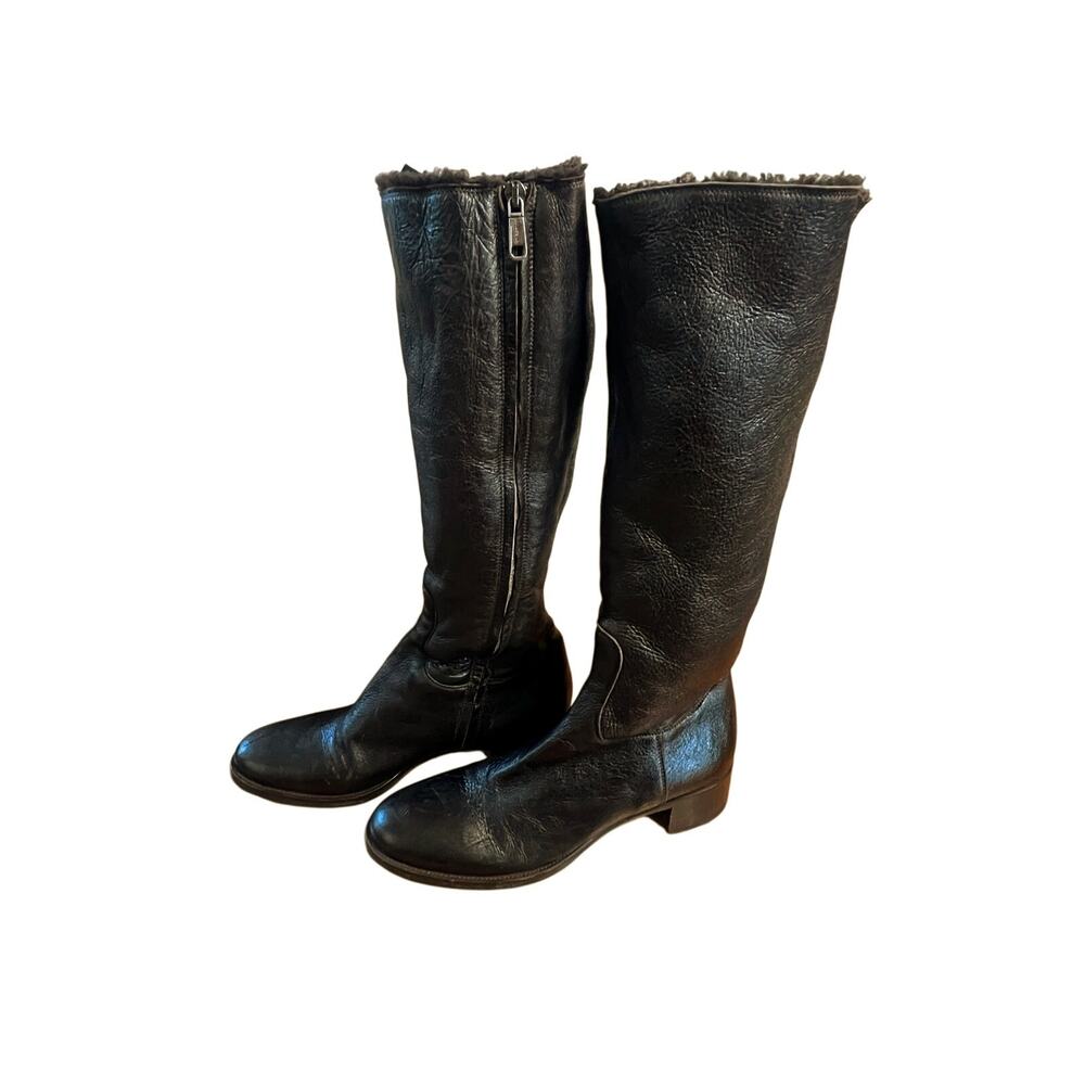 JIL SANDER Italy Dark Brown Leather Shearling Lined Tall Boots | 38 - Picture 2 of 14